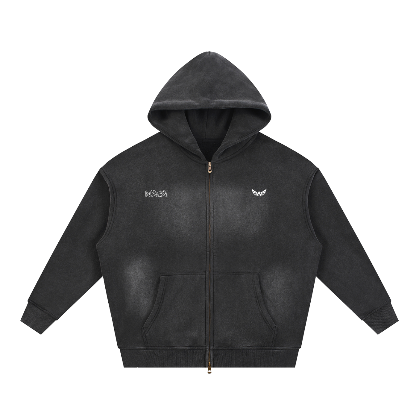 AGR5V Sunfade Two-Way Zip Boxy Fleece Hoodie – Front View