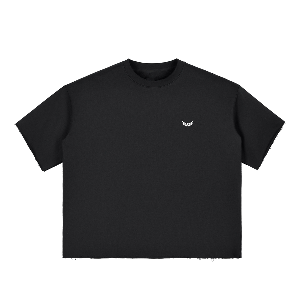 Boxy Half-Sleeve Raw-Edge Tee – Oversized Unisex Fit