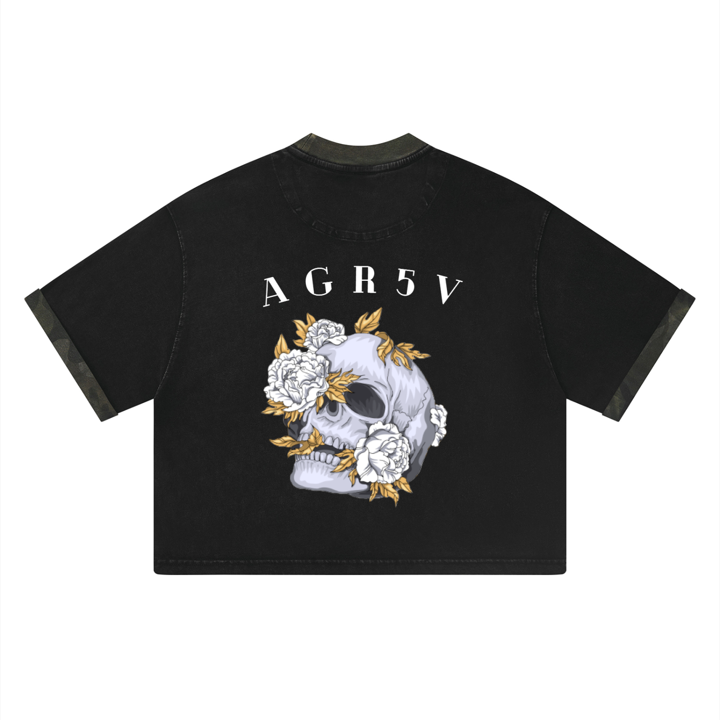 AGR5V Mineral Washed Boxy Panel Tee in Black – Back Graphic Print