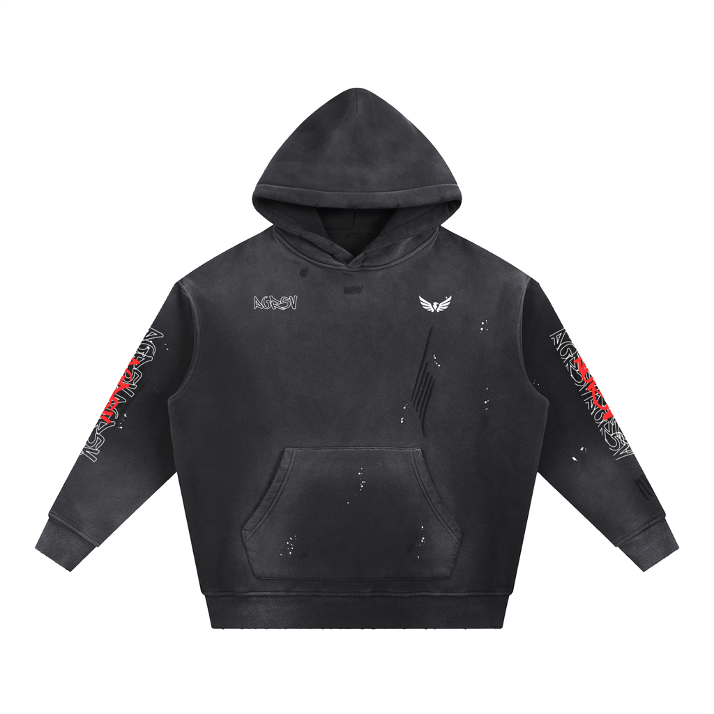 Vintage Washed Frayed Fleece Hoodie