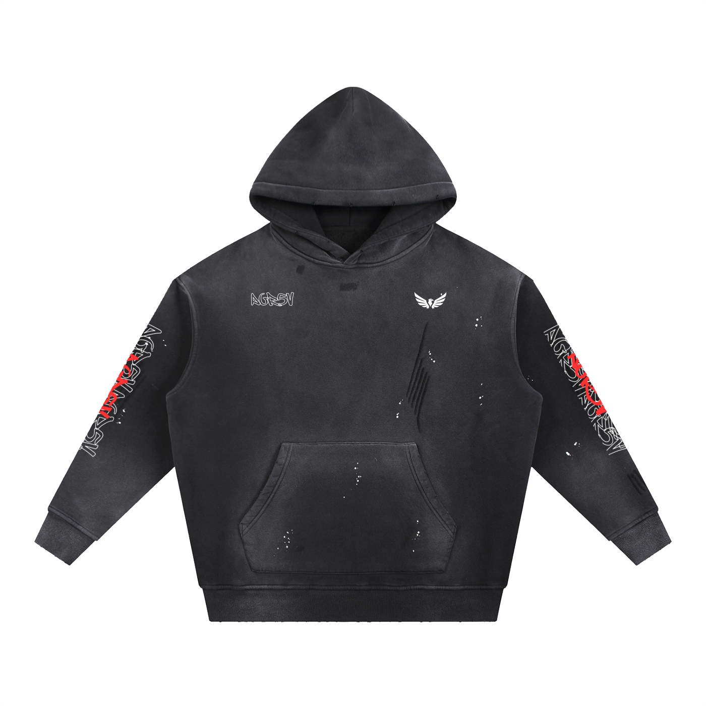 Vintage Washed Frayed Fleece Hoodie