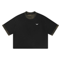 AGR5V Mineral Washed Boxy Panel Tee in Black – Front View Camo Panel Variant