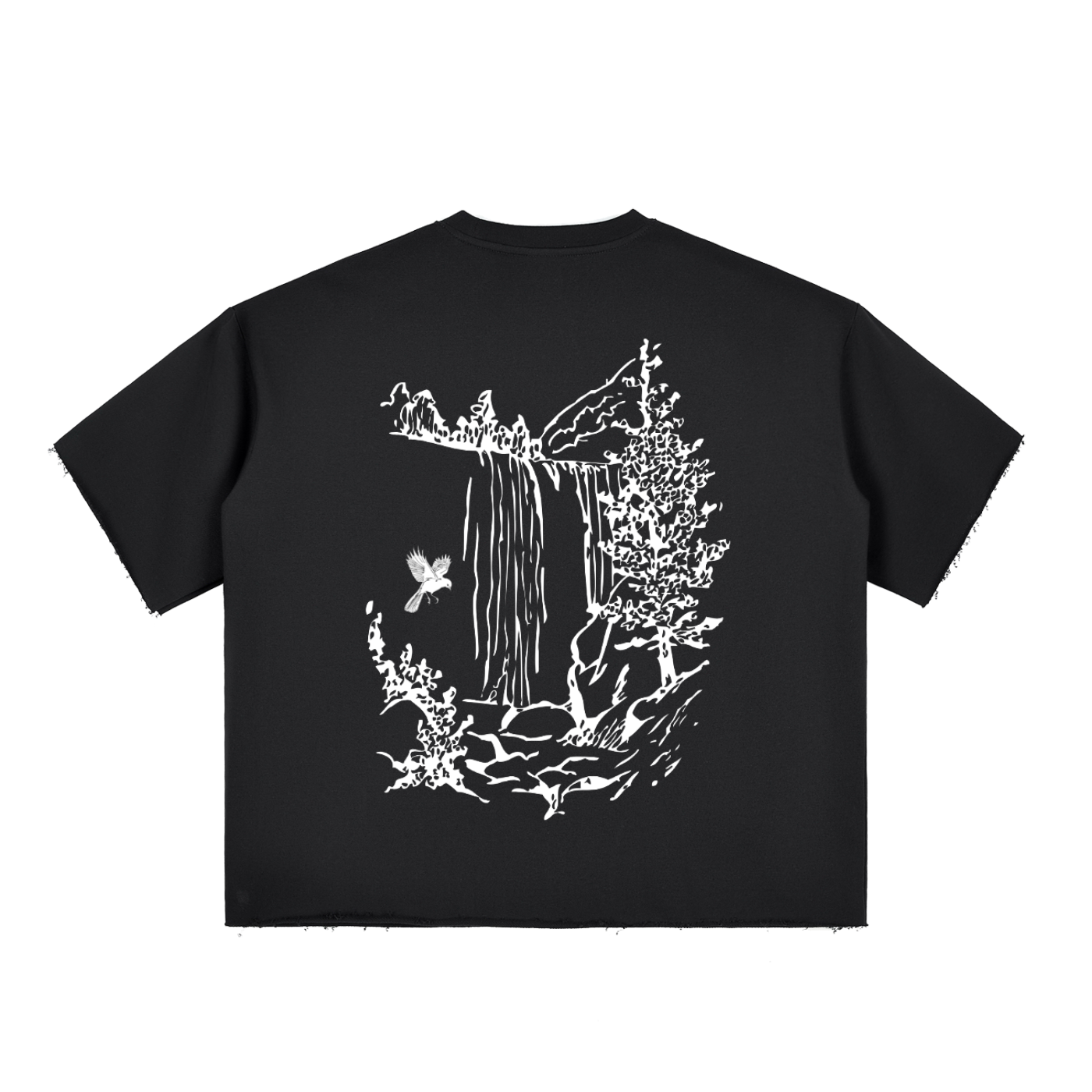 Boxy Half-Sleeve Raw-Edge Tee – Oversized Unisex Fit