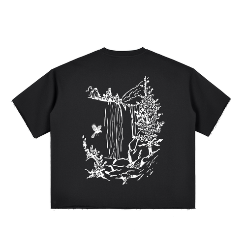 Boxy Half-Sleeve Raw-Edge Tee – Oversized Unisex Fit