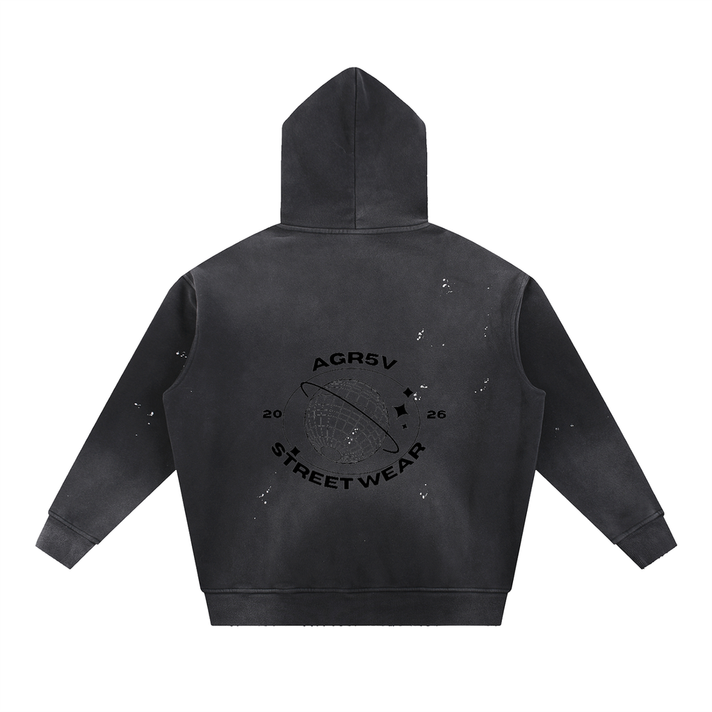 Vintage Washed Frayed Fleece Hoodie