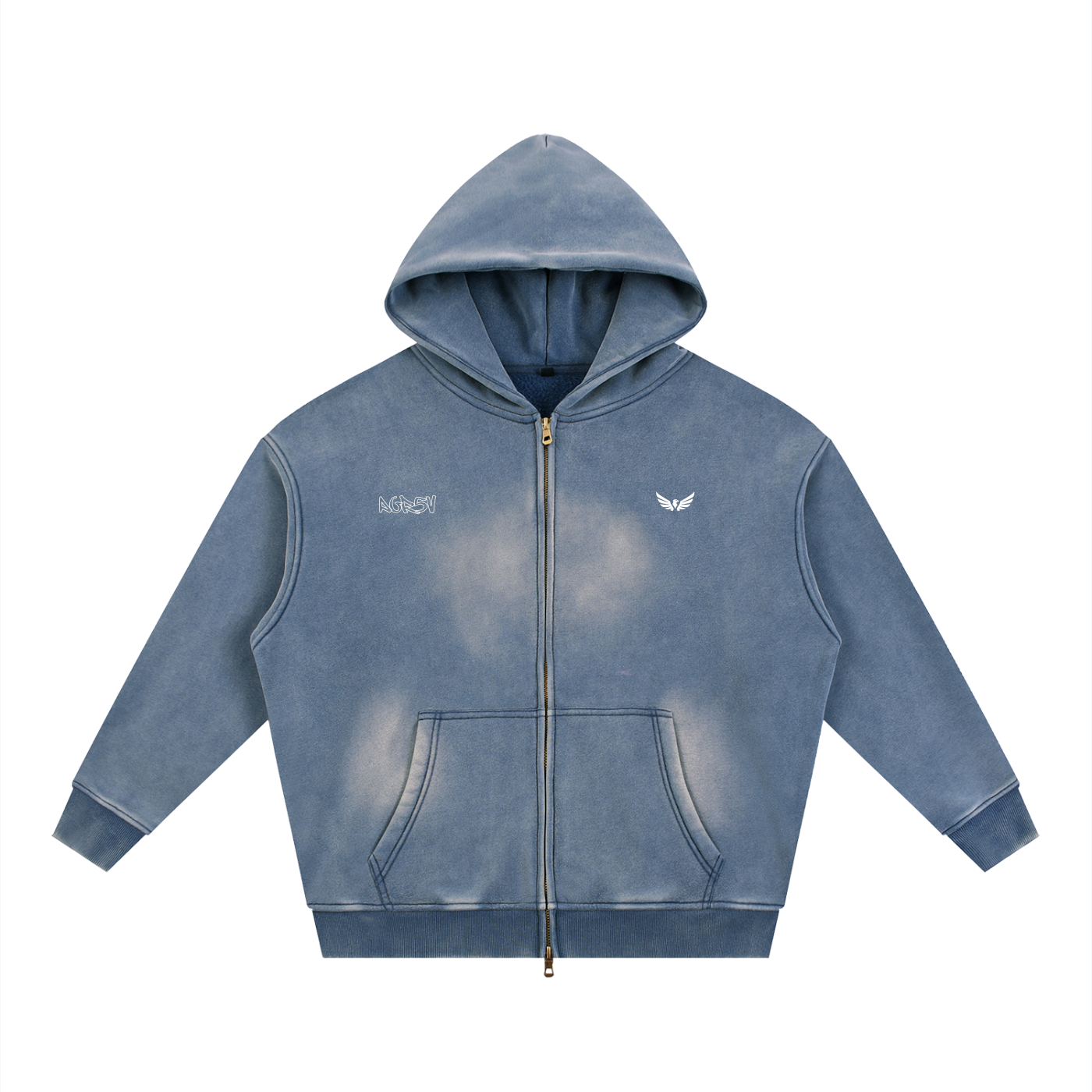 Sunfade Two-Way Zip Boxy Fleece Hoodie – Flat Lay Front View
