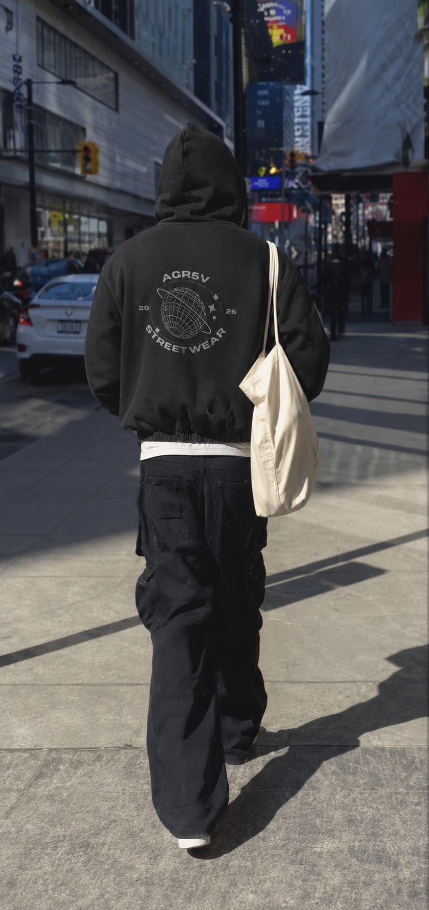 AGR5V Boxy Cinched-Hem Fleece Hoodie – Oversized Fit Detail Shot