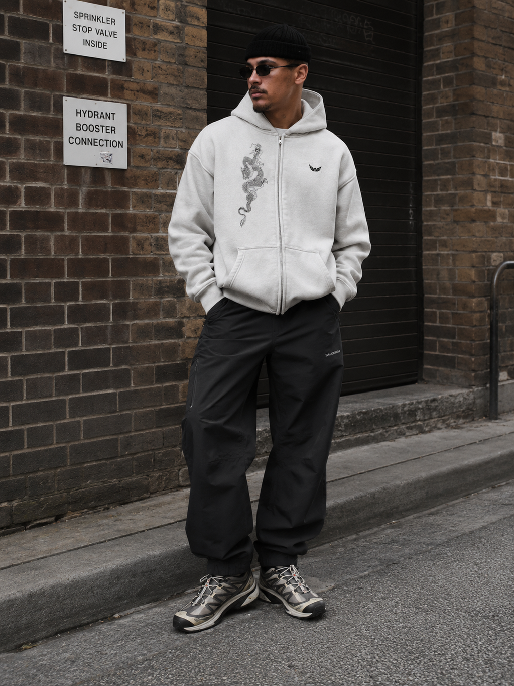 AGR5V Zip-Through Boxy Fleece Hoodie – Open Zip Styling Shot