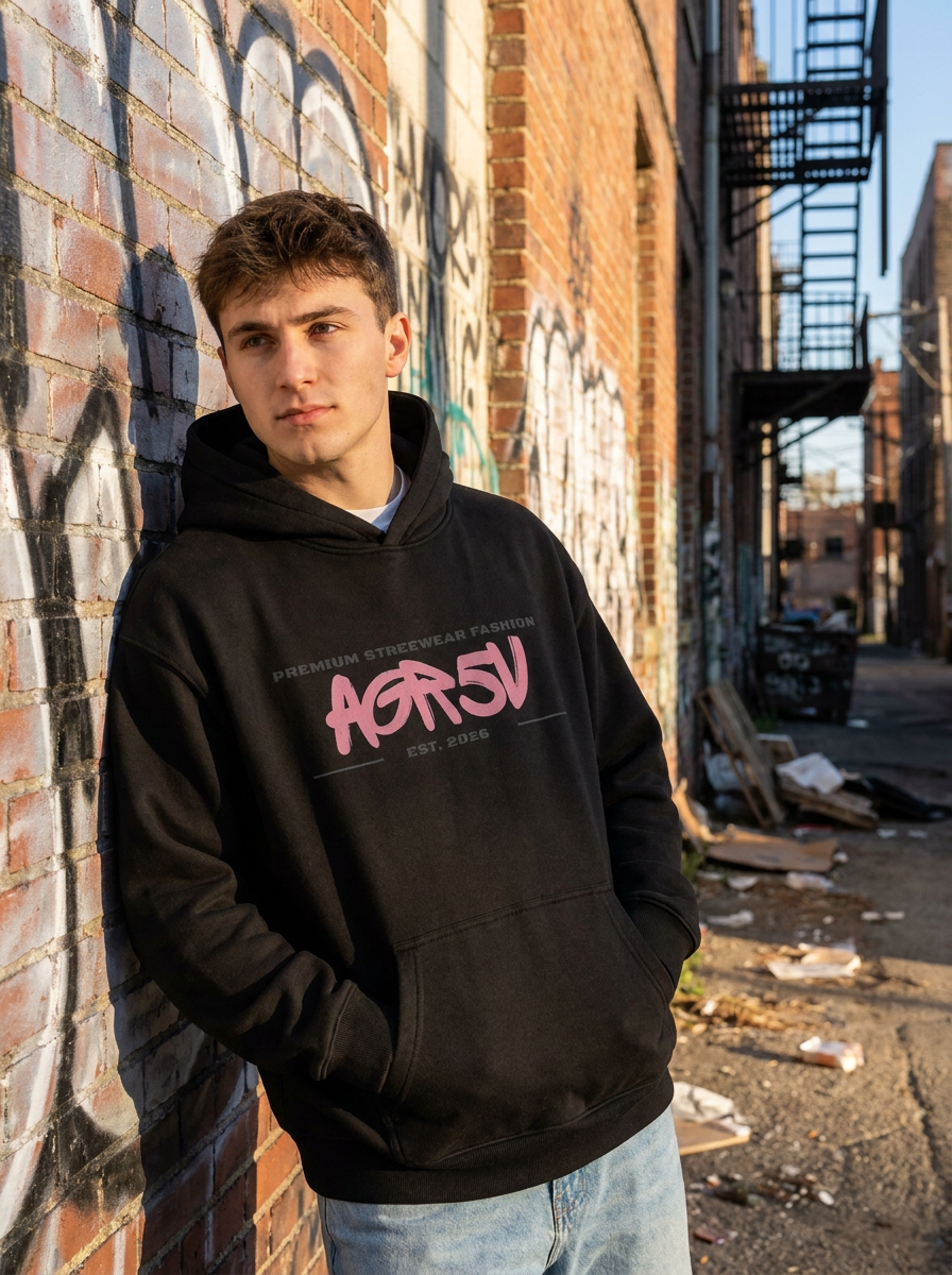 AGR5V Everyday Fleece Hoodie in Black – Lifestyle Shot