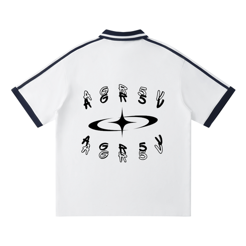 White Contrast Piping Polo Shirt – back view | unisex streetwear | AGR5V