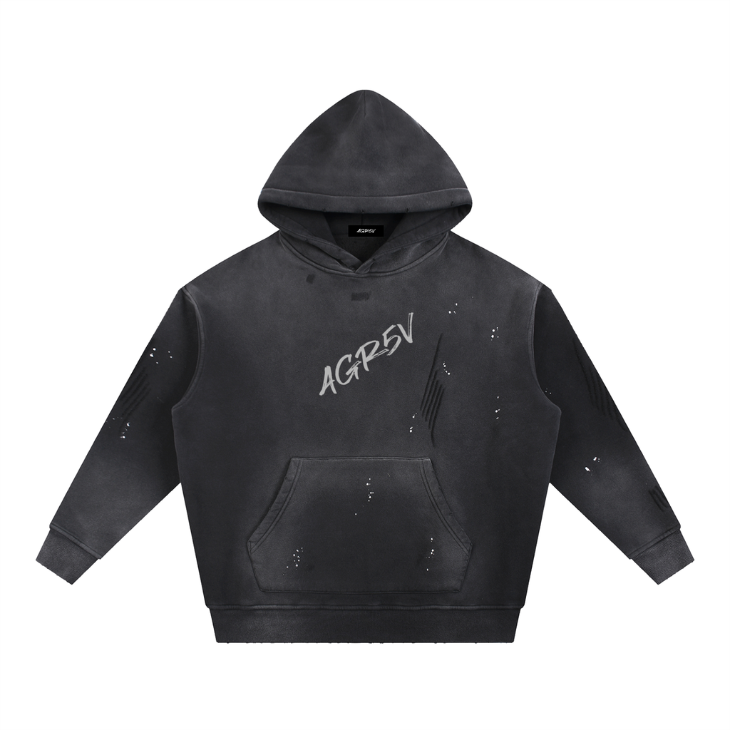 Vintage Washed Frayed Fleece Hoodie