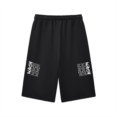 Black Relaxed Drawstring Three-Quarter Sweatpants – back view | unisex streetwear | AGR5V