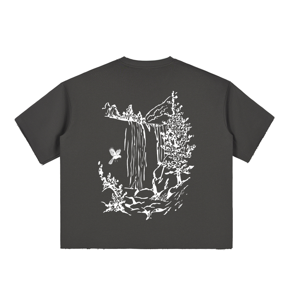 Boxy Half-Sleeve Raw-Edge Tee – Oversized Unisex Fit