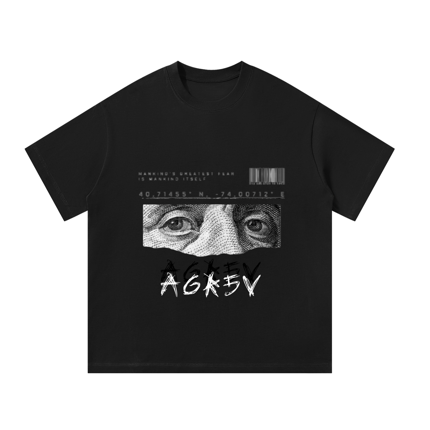 Black Unisex Oversized T-Shirt – front view | unisex streetwear | AGR5V