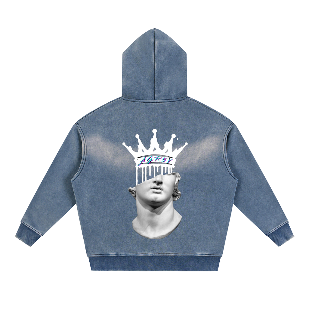 AGR5V Sunfade Two-Way Zip Boxy Fleece Hoodie – Flat Lay Back View